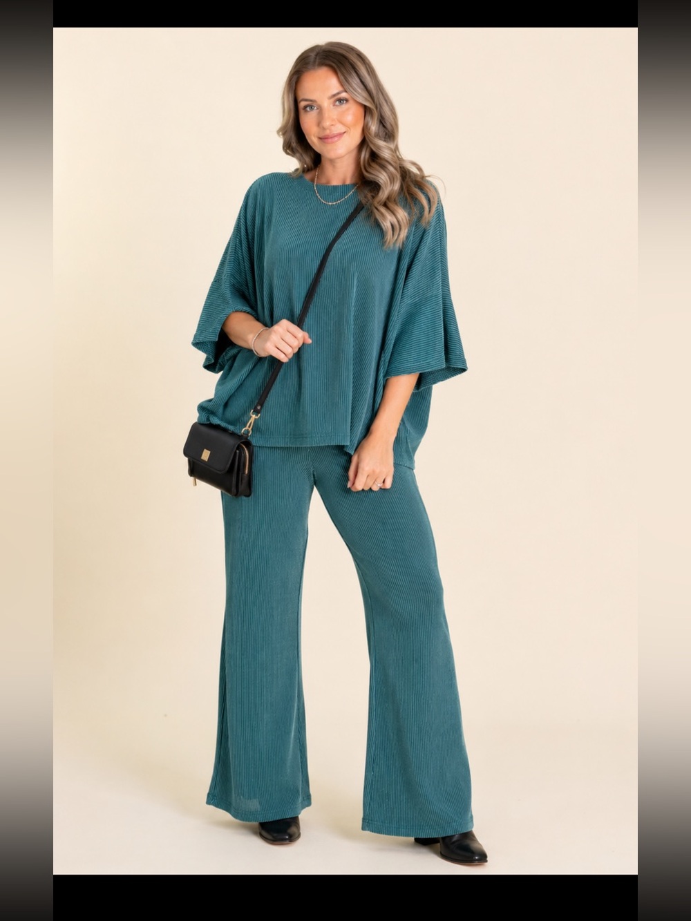 Women's Teal Ribbed Wide-Leg Pants - Versatile Lounge Style
